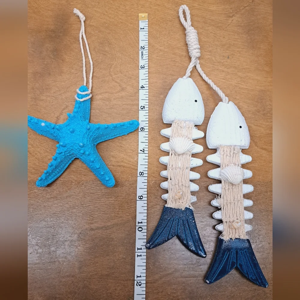 Nautical Theme Wooden Wall Decor Captain Anchor Fishbone Starfish Fishnet